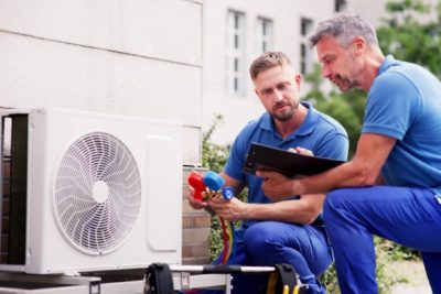 Outdoor AC Installation Thousand Oaks HVAC technicians installing an outdoor air conditioning unit in Thousand Oaks